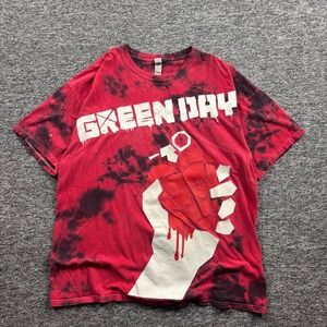 Vintage Y2K Green Day American Idiot Punk Rock Band T-Shirt Red Tie Dye Size XL